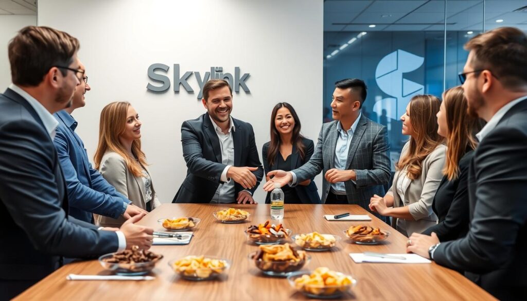 Skylink Imports team meeting with satisfied business clients Skylink Imports team meeting with satisfied business clients