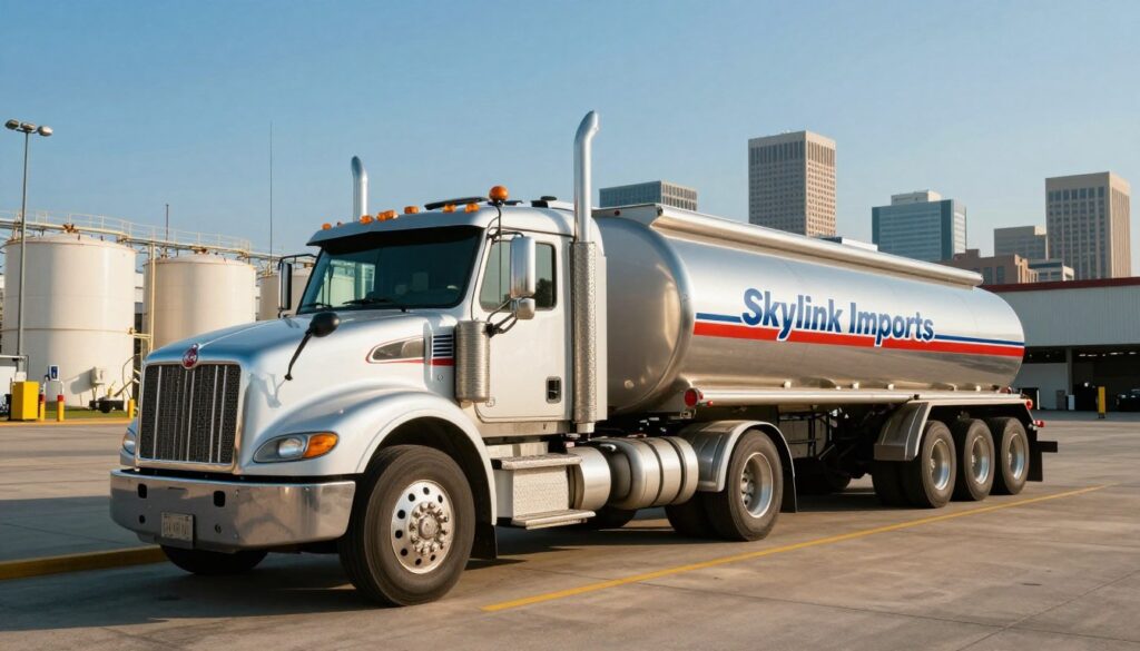Bulk fuel transport truck queued beside Houston terminal Bulk fuel transport truck queued beside Houston terminal
