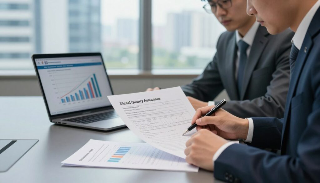 Buyer reviewing supplier verification and diesel quality assurance records Buyer reviewing supplier verification and diesel quality assurance records