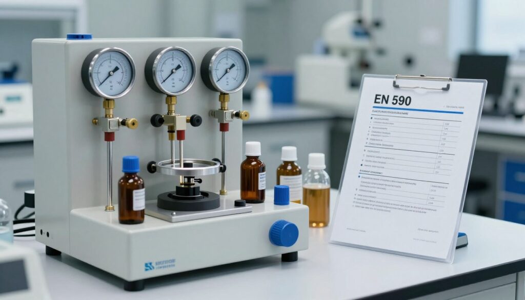 Diesel sample testing equipment beside EN 590 specification sheet Diesel sample testing equipment beside EN 590 specification sheet