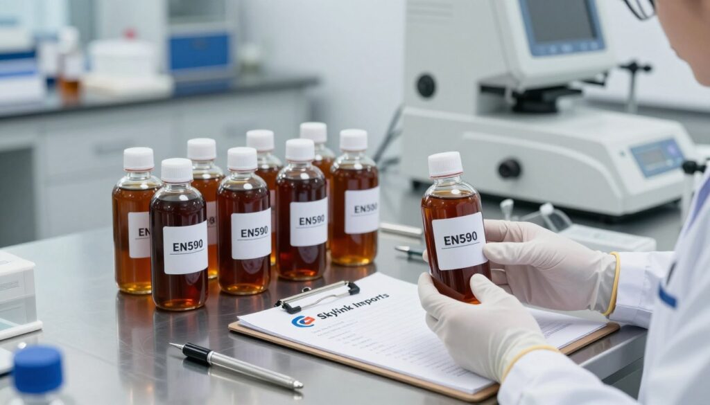 EN590 diesel sample bottles prepared for SGS inspection